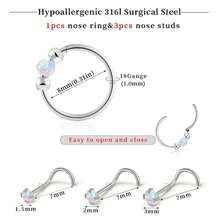 18G Opal Nose Ring, 8mm/10mm, Hypoallergenic 316L Surgical Stainless Steel - Suitable For Nostril/Septum Piercings And Cartilage Piercings, Unisex, Ideal For Everyday Wear, Promotes Healing, Designed For New Piercings, Comfortable To Wear, And Won't Interfere With Sleep. - AB Color - View 3
