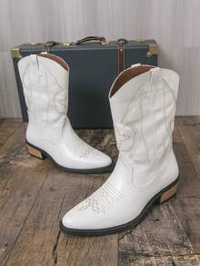 Western Style Cowboy Boots, Wedge Heel, Embroidered, Retro British Style Boots, Couple/Unisex Riding Boots