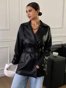 Livesso 女士休闲系带翻领西装外套，常规版型，秋季款