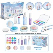 女孩角色扮演模拟化妆套装，仿真过家家玩具，不可使用，不含液体，仅模拟化妆品外观（配件颜色随机）