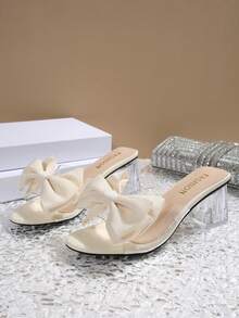 Women's High Heel Sandals With Chunky Heel, Fashionable Wedding Princess Shoes In Butterfly & Flower Design - White - View 7