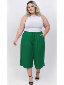 Calça Pantacourt Duna Feminina Plus Size  Moda Casual  Elegante Premium - Verde - Visão 1