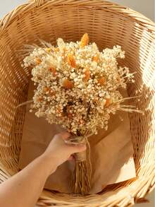 1 Bouquet Mixed With Baby's Breath, Gypsophila, Bunny Tails, And Gem Grass, Natural Floral Bouquet For Tabletop Vase, Wedding, Bridal Bouquet, Home/Office Decor, Party - Orange - View 3