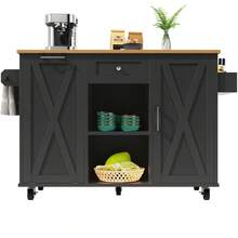 Modern Kitchen Island, Kitchen Cabinet, Buffet Cabinet, Wood Texture Food Cart, Multifunctional Dining Table With Storage Space, Food Cart With Snack Shelves, Black