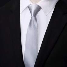 1条2英寸纯色窄领带，手工制作，适合婚礼和商务场合。 - 銀色 - 查看 2