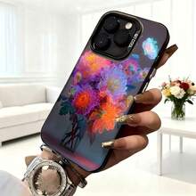 Cubierta de telefono con diseño floral brillante color negro con flores multicolor en estilo neón para iPhone 14 Pro Max ideal para uso diario y ocasiones especiales - Blanco - Ver 6