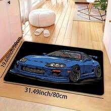 1pc Blue Sports Car Design Area - Non-Slip, Durable Polyester Living Room, Bedroom, Kitchen, Bathroom, And More - Washable, Absorbent, And Stylish Home Decor, Rugs Living Room - 黑色 - 查看 4