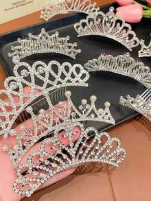 1 Piece Of Children's Crown Comb Hair Accessories Little Girl Broken Hair Comb Princess Birthday Crown Show Cute Baby Hairpin Temperament Matching Korean Girls Rhinestone Hair Accessories - Silver - View 25