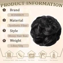 Messy Bun Hair Piece Hair Bun Wavy Curly Scrunchies Chignon Ponytail Hair Extensions Fake Hair Bun Extensions Synthetic Tousled Updo Hairpieces For Women(Black),Black - Black - 查看 3