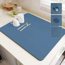 Tapete de Secado de Platos de Silicón - Alfombrilla Súper Absorbente y Antideslizante - Protector de Encimera Resistente al Agua, Calor y Moho - Fácil de Limpiar, No Guarda Olores(Azul, 16"x24") - Negro - Ver 12