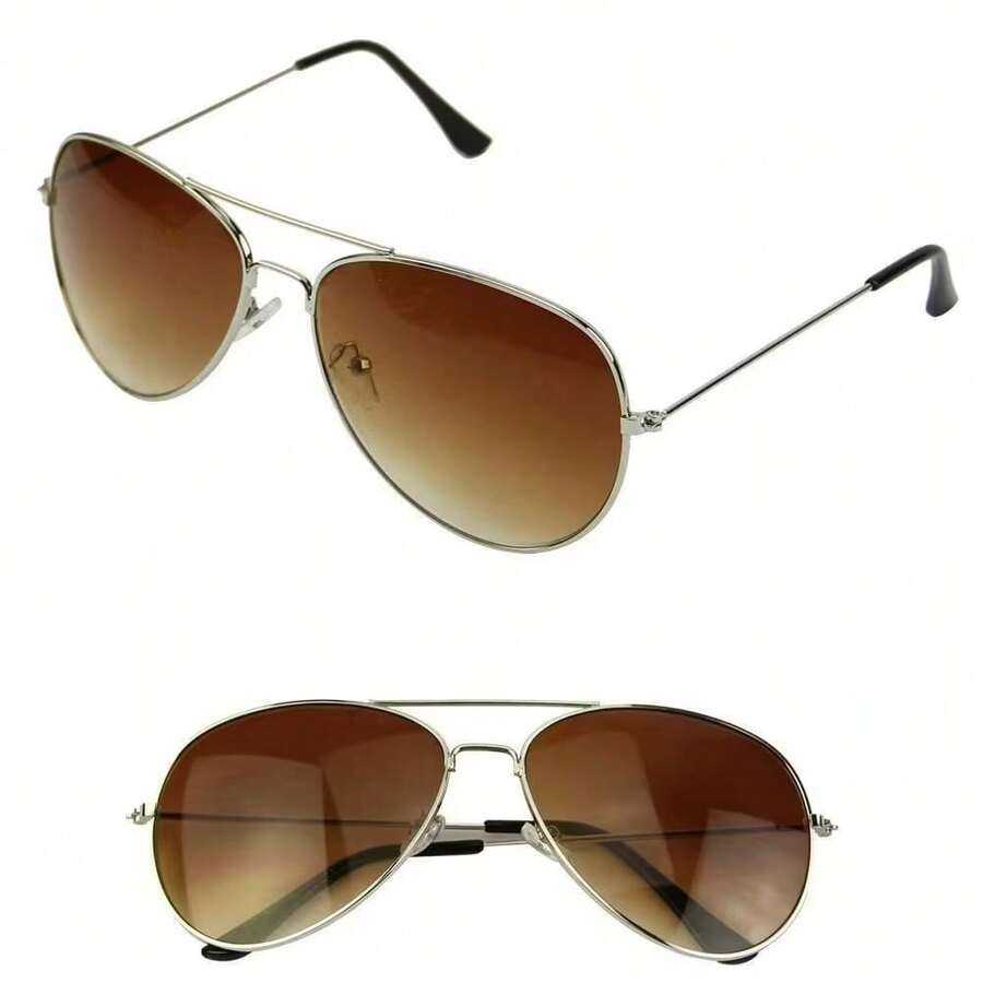 Classic Aviator Sunglasses In Metal | Timeless Unisex Style For Everyone - 棕色 - 查看 1