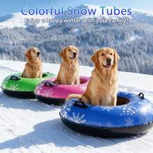 Snow Tubes Sledding, 40" Inflatable Heavy-Duty Snow Tube, Thick PVC Snow Sled With Hard Bottom & Handles, Winter Outdoor Family Fun,Blue - Blue - View 8
