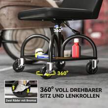 HOMCOM Workshop Stool With Wheels, Shelf Surface, Lumbar Support, 58.5" Height, Rolling Stool With Load Capacity Up To 135 Kg, Work Stool, Rolling Seat, Workshop Seat For Workshop, Black