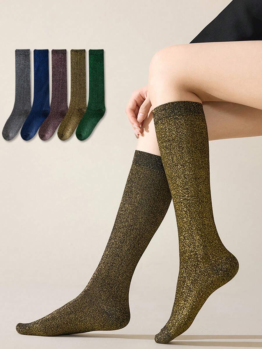 1/2/5 Pairs Women Metallic Shiny Over,The,Knee Socks, Vintage Thigh High Socks, Versatile For Spring/Summer Calf Socks, Halloween, Cozy Socks