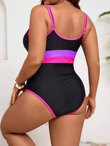 Bộ bikini nylon phối màu cỡ lớn, áo tắm một mảnh ngoại cỡ dành cho nữ, trang phục đi biển phong cách Bohemian màu đen cho kỳ nghỉ hè. - màu đen - Xem 6