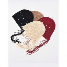 1pc Women's Handmade Crochet Hollow Out Beanie Hat, Lightweight Knitted Tassel Decor Cap, Fashion Headwear For Summer Sun Protection, Boho Style, Suitable For Mother And Daughter, Women Vacation, Halloween - Nhiều màu - Xem 2