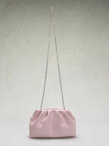 1 Stück skulpturaler Stil Tasche Herbst/Winter Neu Hochwertige rosa Ölleder PU Clutch Tasche, einfarbiger minimalistischer Stil Damen Handtasche, europäisch-amerikanische Mode gefaltete Tasche, minimalistischer Damen Clutch Tasche mit Schulterkette - Pink - Übersicht 8