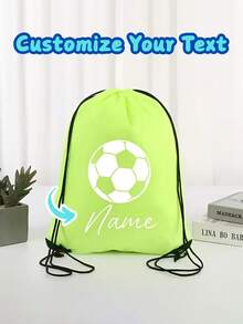 个性化足球抽绳背包，个性化姓名旅行包，耐用涤纶健身运动包，多口袋设计，可调节抽绳，可定制姓名/文字，适合健身房、旅行、学校使用 - 白色/红色/黑色，足球包，学生背包，趣味设计，拉链口袋，运动包/背包，足球腰包，足球配件及用品 - 彩色 - 查看 3
