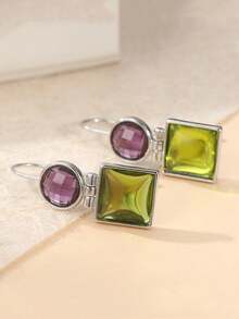 一对优雅简约的紫绿色仿水晶吊坠耳环，简约时尚，适合女性佩戴，可作为节日礼物或日常/度假佩戴。 - 金色 - 查看 4