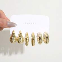 1-9 Gold Minimalist Texture Earrings With Knotted Geometric Pattern, Resin Material, Fashionable And Stylish Ear Ring Set - Gold - View 7