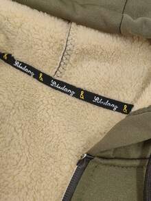 Hidkat 男士冬季保暖内衬卫衣，拉链印花口袋休闲卫衣，适合日常穿着 - 橄欖綠 - 查看 7