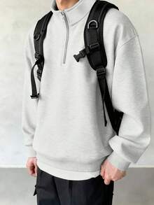 1件青少年男童百搭套头卫衣，简约百搭，适合秋冬季穿着 - 灰色 - 查看 4