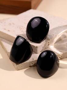 1 套 3 款几何简约设计树脂圆形和方形夸张戒指，女士珠宝配饰 - 彩色 - 查看 11