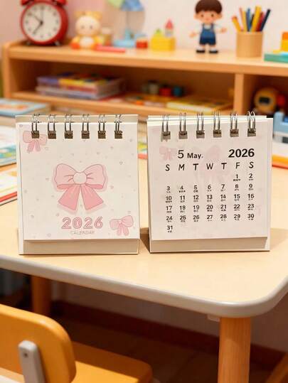 2026 Rosa rosett skrivbordskalender - Mini palmkalender, Trendig mini flickbordsdekoration, Barnpresent, Present till vänner, Viktiga dagar för rekord