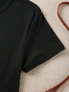 Disney 大码女式休闲T恤，系列图案圆领短袖上衣，弹力面料，可机洗，舒适服饰 | 都市时尚 | 休闲风格 - 黑色 - 查看 5