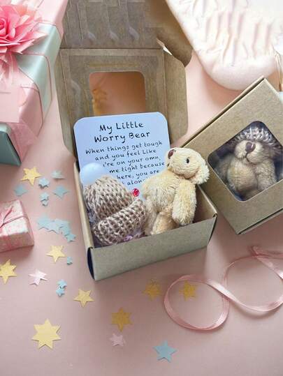 1 Adet Teşvik Edici Kartlı Küçük Endişe Ayım Minyatür Hediye Kutusu - Cep Boy Ayı Hatırası, Düğün Hediyeleri, Şükran Günü, Sevgililer Günü, Yılbaşı Hediyesi, Kağıt Malzemesi, Gerekli Doğum Günü Hediyeleri, Öğretmen Hediyeleri, Düğün Hediyeleri İçin En İyi Arkadaş Anıları