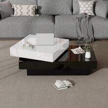 Cylindrical Coffee Table 60 X 60 X 35.1, 360° Rotating Tabletop, Freely Rotating Living Room Table, Three-Tier Sofa Table, 3 Storage Surfaces, Recommended Total Load Capacity Of 30 Kg, Wicker With Storage Space - White+Black + Particle Board - View 12
