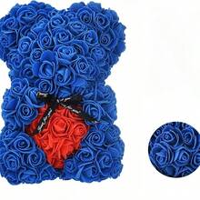 1pc 25cm Preserved Rose Bear, Foam Rose Bear Gift, Birthday Gift, Rose Bear, Couple Gift, Valentine's Day, Birthday Gift For Girlfriend, Rose Bear With Flowers, Mother's Day Gift - Royal Blue - View 4