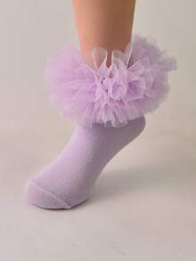 1 Đôi tất công chúa ren nhún cho bé gái, tất xếp ly mềm mại - Màu tím hoa cà - Xem 6