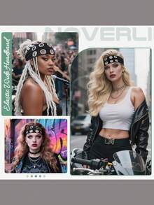 1件复古朋克风金属发箍，柔软弹力哥特式头巾，透气瑜伽运动发箍，秋冬季百搭时尚发带冬季发饰 - 彩色 - 查看 3