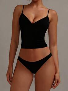 XLLAIS Sexy V-Neck Ruched Camisole Top, Stretchy Casual Tank