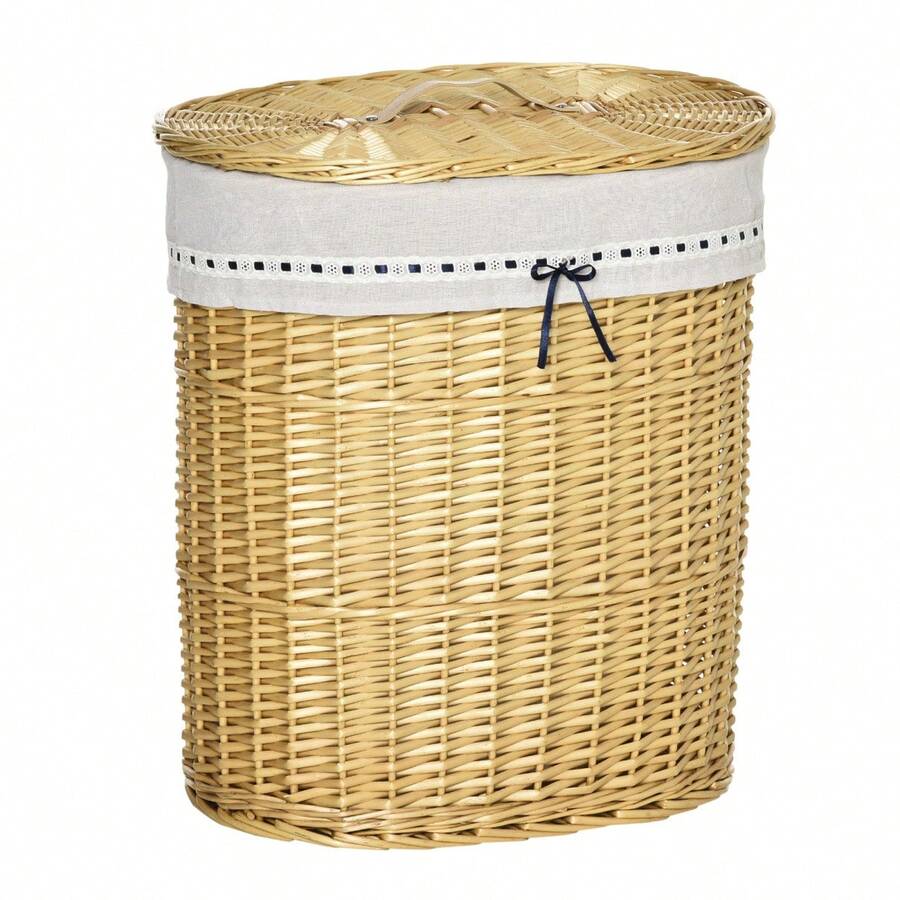 HOMCOM Wicker Laundry Basket With Lid 100L 51x38x57cm Natural Laundry Box For Bedroom And Bathroom - 1 - 查看 1