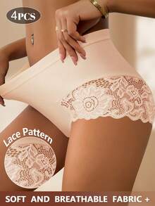 4条装女士性感蕾丝设计舒适柔软透气弹力内裤 - 彩色 - 查看 4