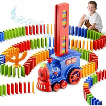 Trenes De Juguetes 200pcs Dominó NiñOs, Juego De Tren Domino AutomáTico Con Luces Sonidos, Apilamiento Creativo Juguetes Educativos De Desarrollar La Creatividad CumpleañOs Fiestas