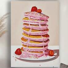 Framed Canvas Wall Art Included, Home Decor, Pink Pancakes With Strawberries& Sprinkles, Vintage Food Art Print, Aesthetic Kitchen Decor, For Living Room Bedroom, Art& Crafts Material, Pink Kitchen Dining Dessert Shop Decor, Food Theme, Artwork Art Artistic Drawing Wall Art Canvas Print Wall Art, Prints Stuff Birthdays,Valentine's Day, Mother's Day, New Year, Halloween,Thanksgiving Day, Christmas, Easter For Living Room, Bedroom, Kitchen,Restroom Decoration - Đóng khung - Xem 1