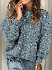 Áo len nữ dáng suông cổ tròn tay dài phối màu, thích hợp mặc mùa thu/đông. - Nhiều màu - Xem 6