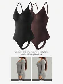 2pcs Women Seamless Backless Shapewear, Tummy Control Jumpsuit, Waist Trainer, Butt Lifter - Multicolor - View 2