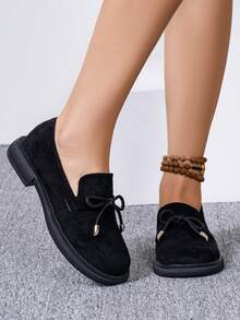 New Thick Sole Bow Tie Loafers For Women, Spring/Autumn Fashion Lace-Up Chunky Heel Comfortable Casual British Style Oxfords