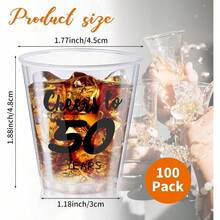 D100 Pcs 50th Birthday Shot Glasses Bulk Cheers To 50 Years Birthday Cups 2 Oz Disposable Cups With Plastic 50th Birthday Party Plies Cups For Men Women - 透明的 - 查看 2