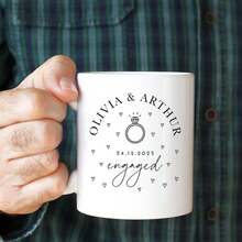 1Pc 11oz Personalised Engagement Mug With Names And Date Engaged Couple Gift Keepsake Coffee Cup For Fiancé Or Fiancée Hen Party Bridal Shower Gift, Christmas Gift - White - View 4