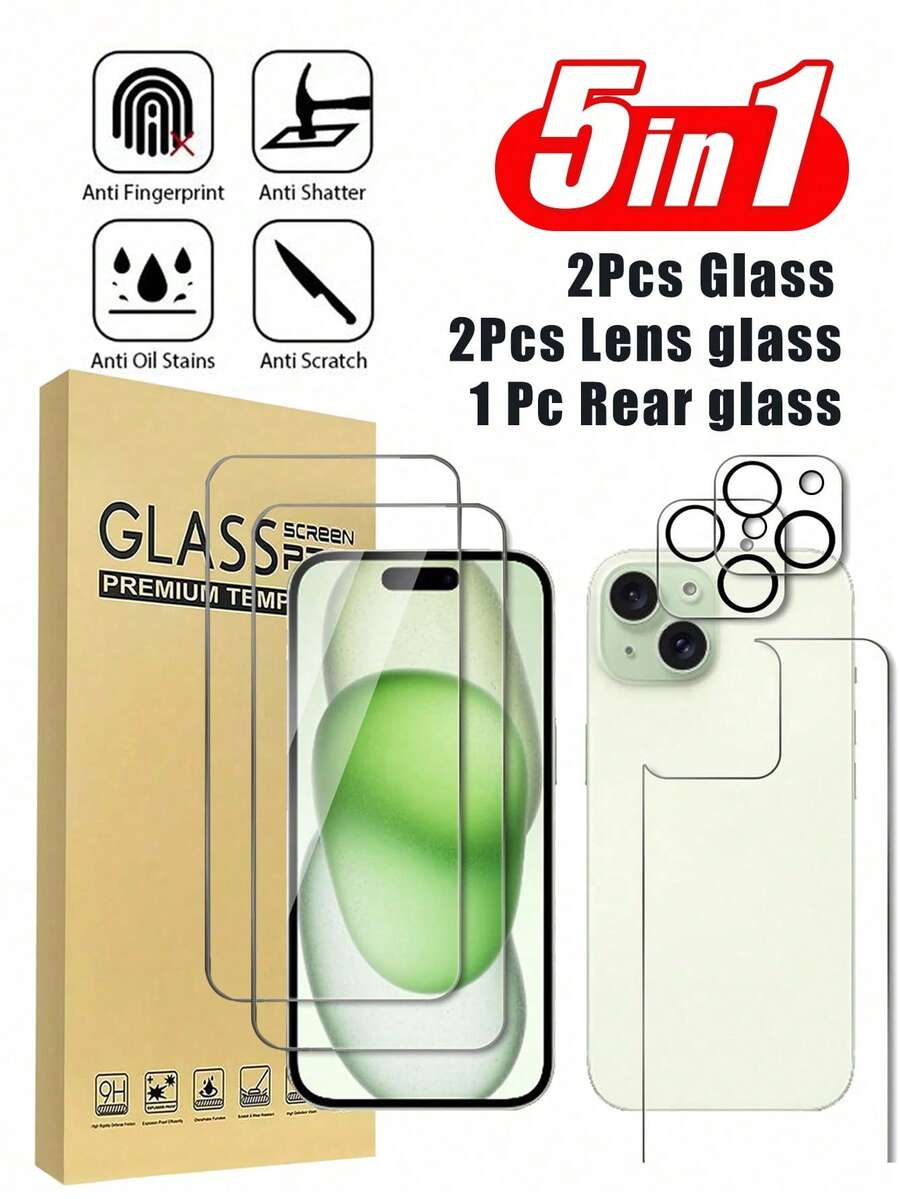 [Gói 2+1+2] 1 miếng dán màn hình tương thích với iPhone 15 + 2 miếng dán màn hình trước và 2 miếng dán bảo vệ ống kính máy ảnh, độ cứng 9H, độ nét cực cao, chống trầy xước, bao phủ toàn màn hình, kính cường lực, phim điện thoại di động cho 16 Pro Max/16/16 Pro/16 Plus/15 Pro Max/15/15 Pro/15 Plus/14 Pro Max/14/14 Pro/14 Plus/13 Pro Max/13/13 Pro/12/11/XS Max miếng dán bảo vệ màn hình, ốp bảo vệ ống kính máy ảnh, tương thích với ốp lưng iPhone, vật dụng bảo vệ màn hình thiết yếu, dùng cho tấm chắn hàng ngày, văn phòng, gia đình miếng dán bảo vệ màn hình điện thoại phụ kiện điện thoại chống nước chống sốc chống rơi chống rơi chống vân tay - Trong sáng - Xem 1