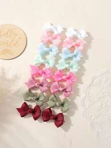 16pcs Solid Color Handmade Ribbon Bow Hair Clips For Girls, Suitable For Daily And School Wear - Multicolor - View 5