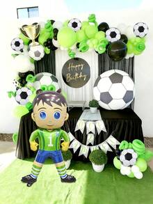 124件/套足球派对气球装饰套装，包含10英寸足球造型气球、站立式足球守门员卡通铝箔气球、黑色、白色、绿色乳胶气球，适用于足球比赛、生日派对装饰、足球主题派对、家居装饰、拍照道具、足球游戏派对等场合。 - 彩色 - 查看 1