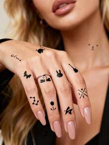 4pcs Multi-Pattern Hollow Tattoo Stickers, A4 Large Size Butterfly Rose Figure Design, Personalized Customization, Semi-Permanent Tattoo Template Stickers - Black - View 5