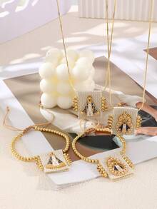 Bộ vòng tay và dây chuyền hình vương miện bằng đồng đính hạt kiểu cổ điển, thanh lịch, thích hợp làm quà tặng trang sức cho phụ nữ, chị em gái, các cặp đôi. Kích thước có thể điều chỉnh, phù hợp để đeo hàng ngày, hẹn hò, dự tiệc, ngày lễ, làm quà tặng, đi nghỉ mát. - Đầy màu sắc - Xem 4
