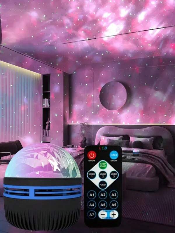 1pc RGB LED Aurora Projection Lamp, USB Powered, Suitable For Bedroom And Gaming Room, Home Northern Lights Effect Lighting, 7 Multi-Color Modes, Electronic Components, Non-Rechargeable - Remote Control